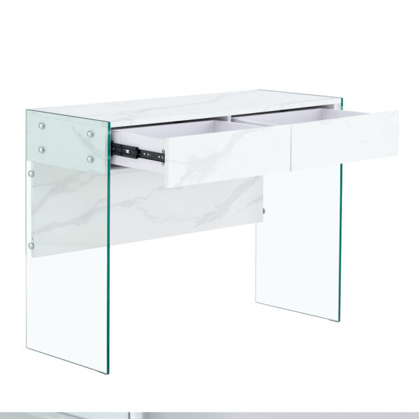 White environmental protection MDF minimalist dresser, desk, desktop computer desk, with double drawer storage space, simple home, perfect for various styles of home environment.