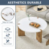 33.4-inch diameter minimalist circular MDF material coffee table, a stable and practical choice. The unique embedded design and the support of three table legs make the coffee table structure stable.