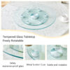Double layer rotatable round glass.The rotatable design makes it more convenient to retrieve and place items.The upper glass has a diameter of 24 inches, while the lower glass15 inches.