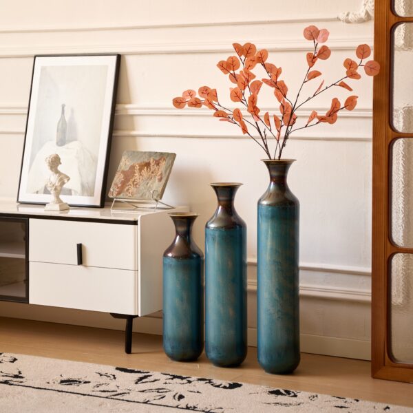 Floor metal vase modern style decoration home droplet shaped white metal vase 3-piece set gorgeous home decoration large glazed metal vase