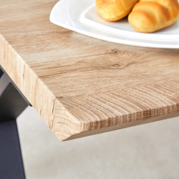 7b4be7e8bc324756821b375187ad7dfc_f9238e08c32f732ebd73a14e517c3313 Table and chair set.63"x35.4" Wood-Textured MDF Dining Table with Black A-Frame Legs.Paired with 4 Brown Technology Fabric Round Corner Dining Chair.Density Board Sticker,Iron Pipe Spraying,