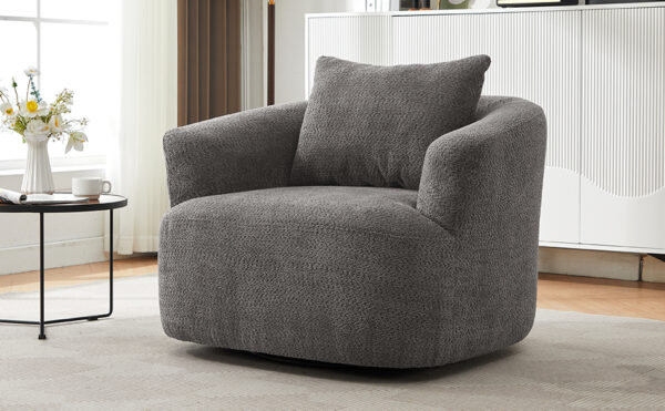 360° Swivel Chair, 38.2" Accent Chair Sofa, Upholstered Swivel Barrel Sofa Chair with a Throw Pillow for Living Room, Bedroom, Office and Hotel, Grey