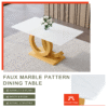 Table and chair set.Subtle Luxury Tempered Glass Dining Set - 63"x35.4" with 6 Black PU Material High Resilience Dining Chairs.Arched Metal Gold Leg.White imitation marble texture sticker Tabletop.