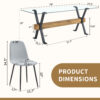 Table and chair set.79"x31.5" with X-shaped Black Metal Table Legs,Wood Grain Textured MDF Crossbeam.Paired With 8 Chairs Made Of Light Gray Lnen Fabric.Iron pipe spraying Legs.