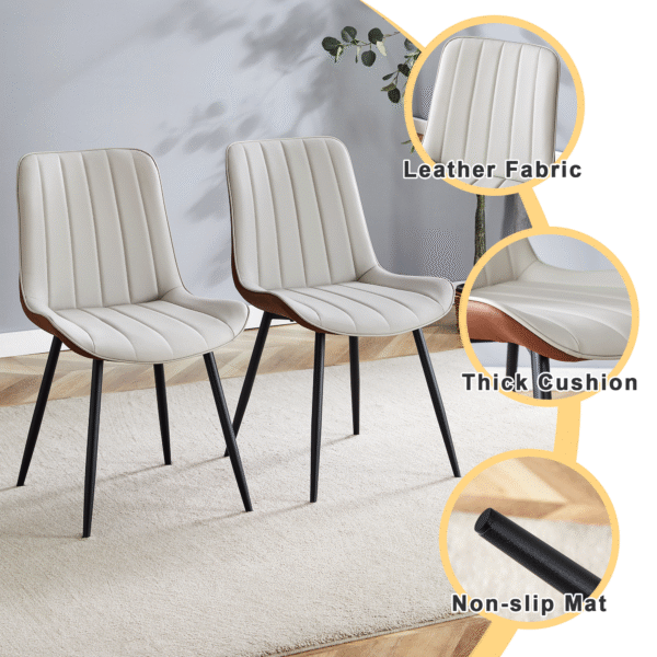 7b6e392349024814990f3bc126e511ad_30d2e582653b79dde01bf53b1c8a6d8f Extended Seat Cushion PU Dining Chair Set - Four Pieces.Smooth line design,Integral metal leg structure,Can integrate well into various modern home decoration styles.Gray and Brown Splicing Colors.