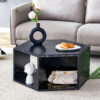 Hexagonal MDF coffee table, characteristic pattern stickers, multi-hole design to give more storage space, simple and convenient design makes it suitable for all kinds of style scenes.