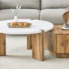 Fashionable and versatile MDF material coffee table set, unlocking a new style in the living room.All are made of MDF material, with white and wood textured stickers on the surface.