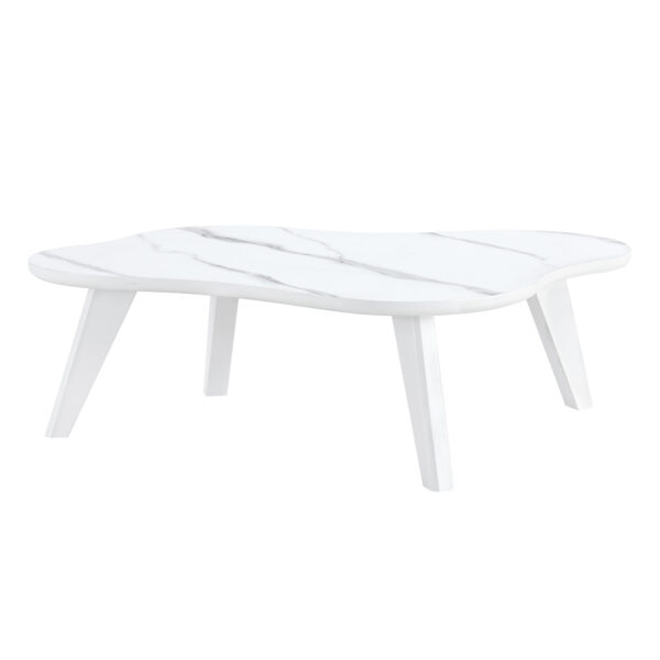 7bc2fdc9927d486ea31b17349f250ffa_9c9e0fa1d583daf2e15298552e89d82e Modern minimalist white imitation marble tabletop coffee table. Solid wood spray painted desk legs, cloud shape to give you a new experience, computer desk. Suitable for dining and living rooms.