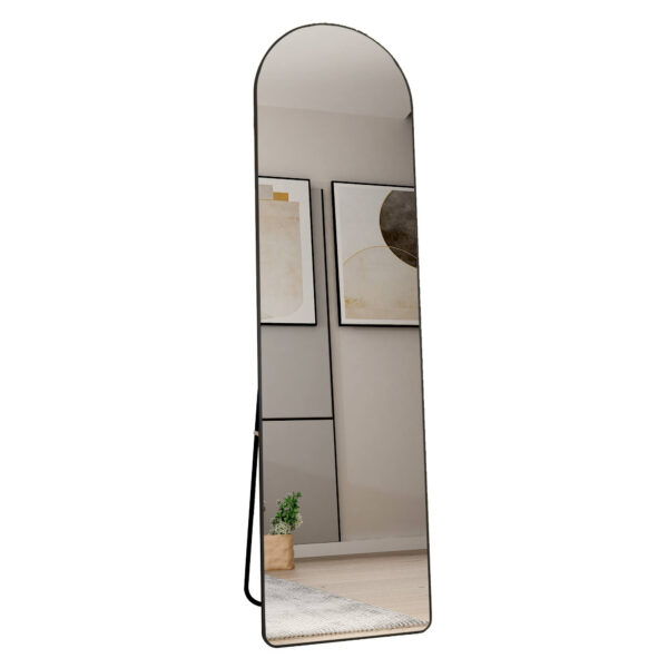 7bd8da01514042e48daf3d43f2a266ef_20240204_27322084ac10fd5a84534ab0dbc11bd8 The 4st generation of floor mounted full length mirrors. Aluminum alloy metal frame arched wall mirror, bathroom makeup mirror, bedroom porch, clothing store, wall mounted.Black 59.8 "*16.5"W115112560