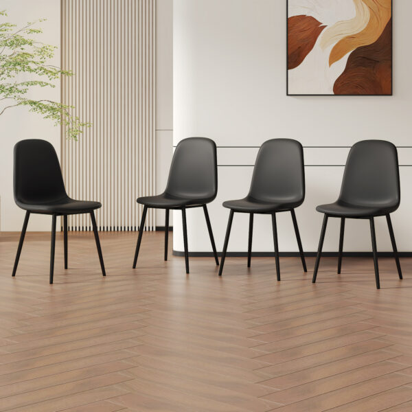 7bed61042c7c4a948e41ab56d2c47909_dc2b3263ec32d54c2d3b10ba7eb6fb44 Modern Minimalist Black Dining Chair Set - Four Chairs per Box, Stable and Comfortable.Modern Mid-Century Style Upholstered Side Chairs,Spoon Shaped Chairs With Black Metal Legs.