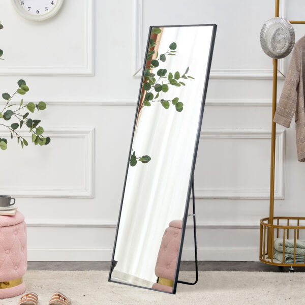 7c10ff1fd90c441293e1f9f4a3736a02_93e20bee7d63fa2f101ab3b4141d2adf The 4st generation aluminum alloy metal frame wall mounted full body mirror, bathroom makeup mirror, bedroom, decorative mirror, clothing store, floor mounted large mirror, black 63 "* 20"W1151127265