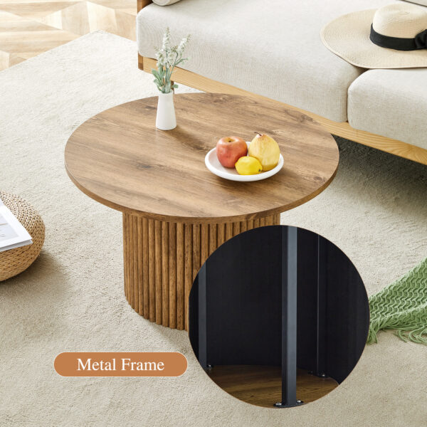 7c41192f94744d62a6c45eb5611ede58_abe6865aabe45af7c088ed5437da9c39 A modern circular coffee table with a diameter of 27.5 inches interprets home aesthetics and practicality. MDF material,cylindrical table leg design.Becoming the visual focal point of home decoration.