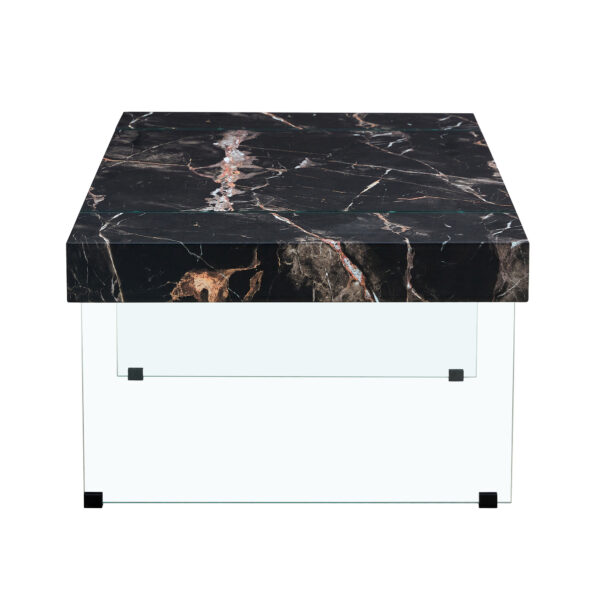 7c66499ba08c4a2a9d64d3d5ee5dbafc_ec9a0ef7e02d44c6404f8b8eb42618ae 43.3"x23.6" Black Marble-Patterned MDF Coffee Table with Tempered glass legs.Suitable for Living Room.It can be used not only as a coffee table but also as a side table or display stand.