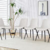 White artificial leather backrest cushion dining chair, black metal legs, curved widened cushion design for more comfort, suitable for restaurants, kitchens, bedrooms, offices.(6 chairs) 0502