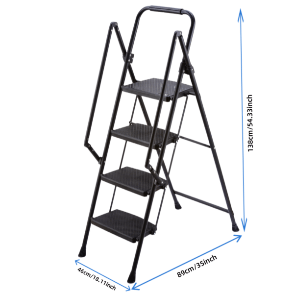 7c73ffb9d13f471383a03f7a6ae0b015_7abc1a81134f2256f9ba4a1ae263ab8e Four step ladder, lightweight folding four step stool, wide anti slip pedal and safety handle, sturdy steel ladder, multi-purpose step ladder, suitable for home, kitchen, and office elevators