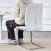 Luxury Simple Arch Chair - Set of 6 Light Gray PU Material High Resilience Dining Chair with Arched Metal Silver Leg.