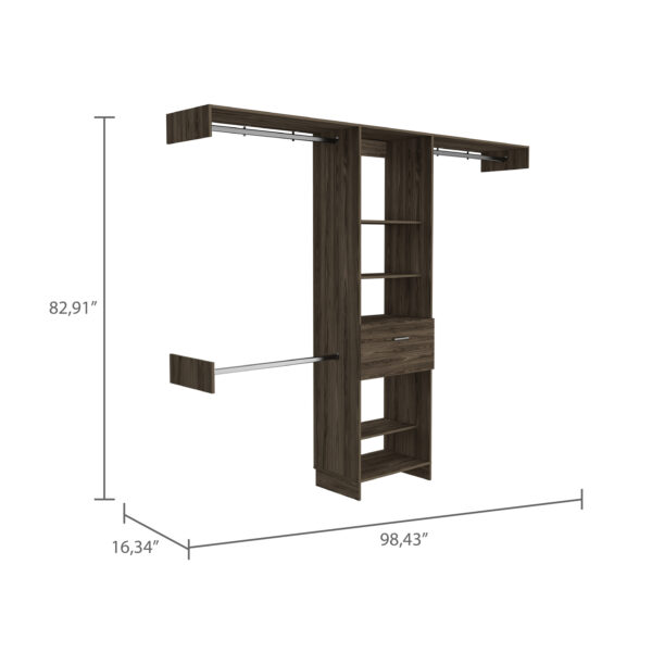 Plantilla Detalles y Medidas_USA Cross Closet System, One Drawer, Three Metal Rod, Five Open Shelves
