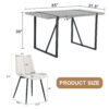Table and chair set. Modern minimalist grey marble textured MDF dining table with metal frame. Comes with 6 chairs with PU cushions and black metal legs.