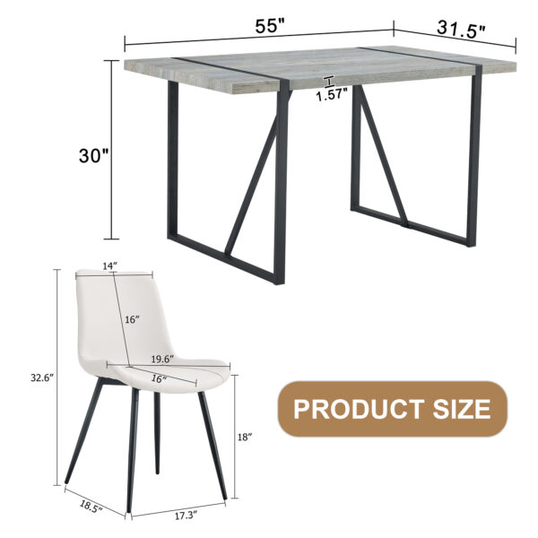 7ca5c1a58d2d425794bcd7b153c5fd8f_7db5eb46c67fdb62c5442d5c26261ff5 Table and chair set. Modern minimalist grey marble textured MDF dining table with metal frame. Comes with 6 chairs with PU cushions and black metal legs.