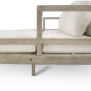 TREXM Outdoor Daybed, Patio Daybed with Four Pillows, Wooden Outdoor Bed with Curved Armrests for Poolside, Backyard, Garden (Gray+Beige Cushion)