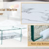 43.3 Inch Modern Two-Tier Coffee Table - Clear Tempered Glass and White Marble Texture, Multifunctional Storage Design.The bottom tier includes a drawer.Can be used as a coffee table,side table,etc.