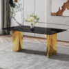 Modern minimalist dining table. The black patterned glass desktop is equipped with golden metal legs. Suitable for restaurants and living rooms  71" *39.3" *29.5"  DT-69