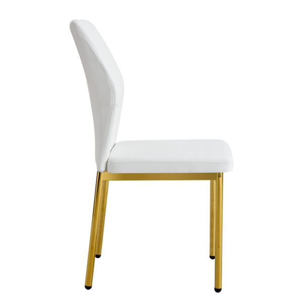 7d19b2b687d1435c9b65dbc309b6d81a_236c441a6125dffc92932c6b354e1cc3 Luxury Simple Chair - Set of 6 White PU Material High Resilience Dining Chair with Metal Gold Leg.The Chair Back Has a Vertical Stripe Design With Smooth And Uniform Lines.