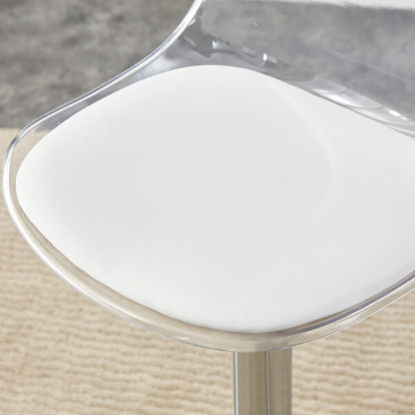 7d3b574d3e8d40638a2b608f8f31aadf_c70a9c1981808cae655da37d3735a68a Modern minimalist bar chairs and bar stools. Can rotate 360 ° and adjust lifting. PET backrest and PU seats. Set of 2. Suitable for bars, restaurants, and front desk cashiers. W1151P172644