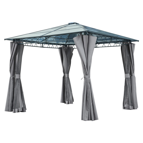 TREXM 10'x10' Hardtop Outdoor Gazebo with Polycarbonate Roof, Patio Gazebo with Aluminum Frame, Mosquito Netting and Privacy Screens for Shade and Rain, Backyard Tent for Backyard, Garden, Lawn (Grey)