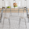 Table and chair set.71 * 35.4 inch rectangular dining table.Tempered Glass Tabletop,Silver 7-shaped Metal Table Legs.Paried With 6 Transparent Plastic Dining Chair with Silver Metal Legs.