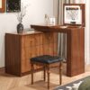 Vanity Desk with Mirror and Lights, Makeup Vanity Table with Flip-Top Tabletop and Storage 7 Drawers, 9 Compartments, 3 Shelves, 3 Color Modes Adjustable Makeup Table for Bedroom, Walnut