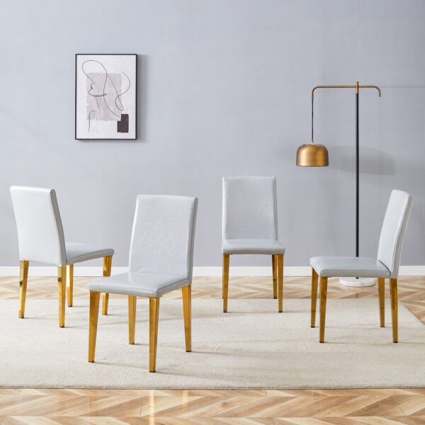 7da244d7c99e46e68544cb393eebeb45_8141307accea38010a9bed4bc2672027 Four Light Gray PU dining chairs, simple and versatile, comfortable and accompanied. Exquisite and versatile dining chairs unlock a comfortable new experience.(Set of 4)