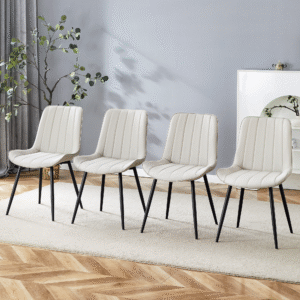 Extended Seat Cushion PU Dining Chair Set - Four Pieces,Ergonomic Design.Smooth line design,Integral metal leg structure,Can integrate well into various modern home decoration styles.