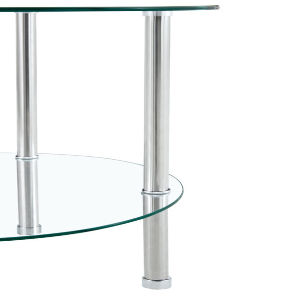 7daa264a8de7436abc4a6150e5407c2d_a68a207e1262d2b2570e2226e3eb6b50 Contemporary Minimalist Double Layer Tempered Glass Coffee Table - 27.5" Top and 23.6" Bottom.Reinforced Glass Tabletop,Stainless Steel Silver Plated Legs.