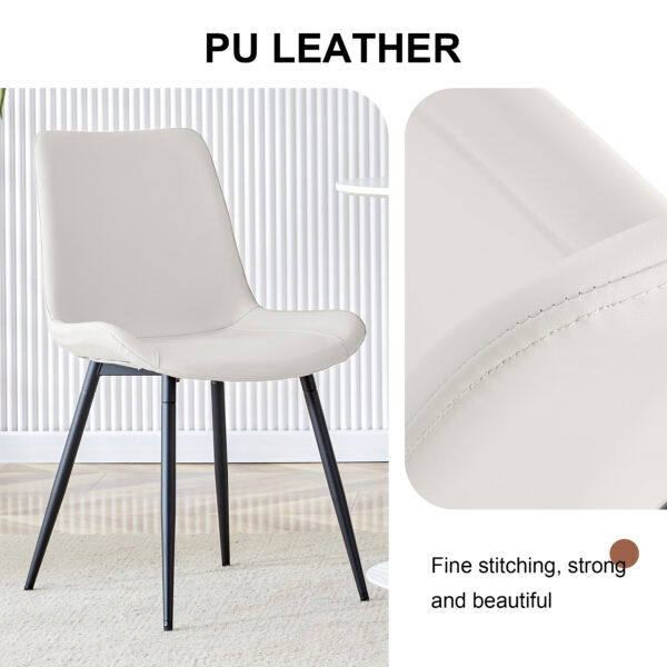 7db2f4988e22418998e1fe8472bc69a2_8a30b033d92d704e0633be27381f6de4 White artificial leather backrest cushion dining chair, black metal legs, curved widened cushion design for more comfort, suitable for restaurants, kitchens, bedrooms, offices.(6 chairs) 0502