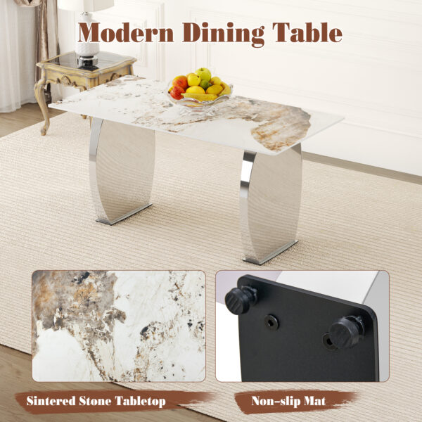 7dbcdd74e08a438fb5075102d2fe7dba_55c15b360bd24e979d86713304e9bc2b Table and chair set.63*31.4 Inch Pandora Patterned Sintered Stone Dining Table Set - 6 Black Chairs With Silver Metal Legs.Modern Light Luxury.Perfect For Dinner Room,Meeting Room,Kitchen,etc.