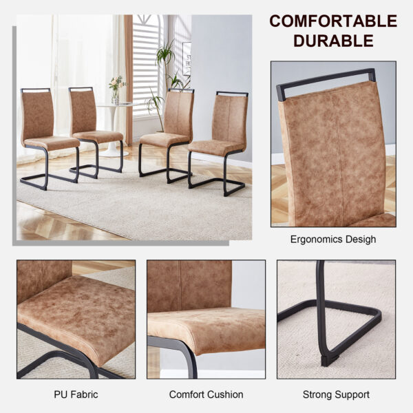7ddfe42d2ec24fdf9334287c38746995_20240408_a3bb19bdc2bbb0fa6b3a90f9f6a73503 Dining Chairs,tech cloth High Back Upholstered Side Chair with C-shaped Tube Black Metal Legs for Dining Room Kitchen Vanity Patio Club Guest Office chair (Set of 2) Brown1162