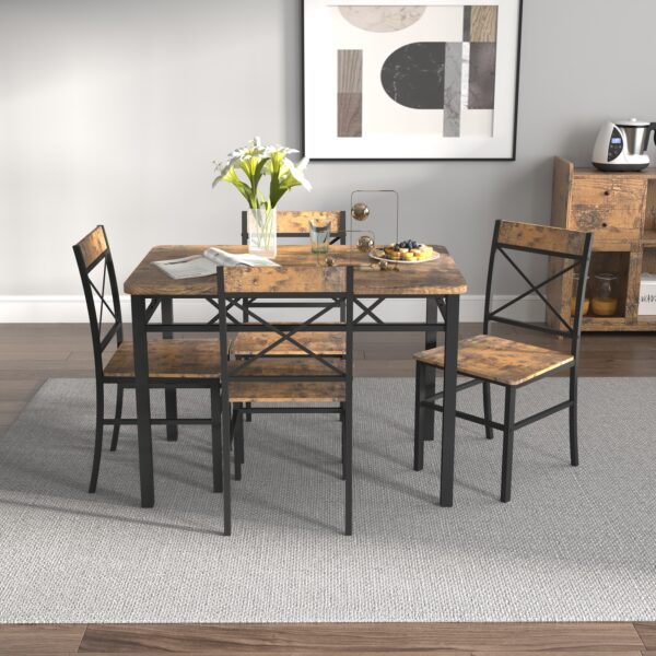 7deb3c6301a74eae8e3cf384d992b39c_1bbdabf48300b3f1eb4b2d96cd978509 Dining Table Set for 4, Wood Kitchen Table with Chairs Dinning Table Set for Kitchen & Dining Room, Compact Dining Set for Small Spaces, Rustic Brown