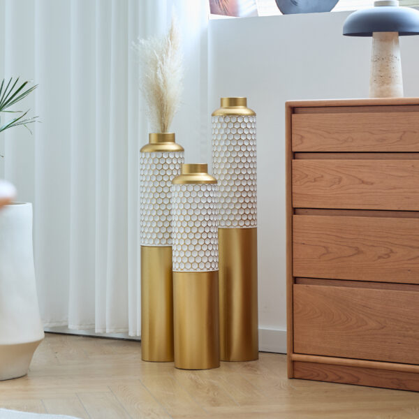 Floor metal vase modern style decoration home droplet shaped white metal vase 3-piece set gorgeous home decoration large glazed metal vase