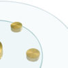 Double layer rotatable round glass.Golden aluminum plate,The rotatable design makes it convenient to retrieve and place items.The upper glass has a diameter of 24 inches, the lower glass15 inches.