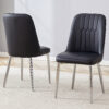 2 modern dining chairs, smooth PU leather backrest and silver-toned metal legs for a comfortable home experience for kitchens, bedrooms and offices.