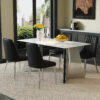 Table and chair set.63*31.4 Inch Luxurious Cold Jade Sintered Stone Dining Table Set - 4 Black Chairs With Silver Metal Legs.Modern Light Luxury.Perfect For Dinner Room,Meeting Room,Kitchen,etc.