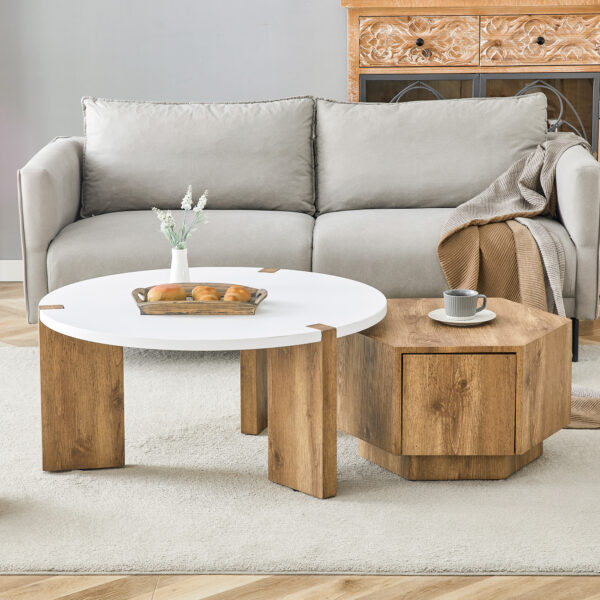 7e524d6b9d8a45638fce56086388dc6c_2ad7ec26d97e4fd684d8000feb72bec9 Fashionable and versatile MDF material coffee table set, unlocking a new style in the living room.All are made of MDF material, with white and wood textured stickers on the surface.