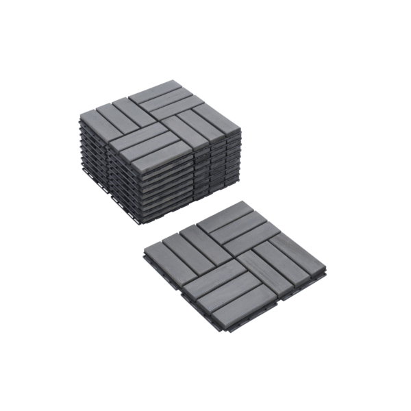 30 PCS Interlocking Deck Tiles Checker Pattern, 12" x 12" Square Light Gray Acacia Hardwood Outdoor Flooring for Patio, Bancony, Pool Side,...