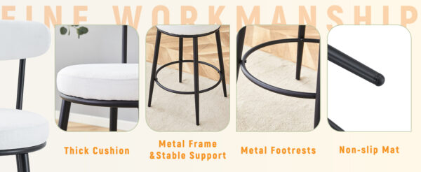 Fashionable and Comfortable - Two Sets of Ergonomic High Legged Bar Chairs,With White Fabric Cushions And a Total Height Of 35.5 Inches.Black And White Classic Color Scheme, Fashionable And Versatile.