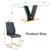 Table and chair set.Luxurious Tempered Glass Dining Set - 63"x35.4" with 6 Comfortable Black PU Chairs With Golden Arched Metal Legs .V-Shaped Support Design Table Leg.