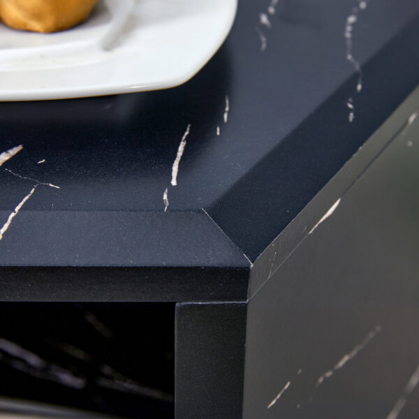 7e9b2e82e73a407f8c77a6d6595bd110_7f2a3d971122c4767b9be73f84d46c18 Modern Minimalist Black Hexagonal Coffee Table Set.Hexagonal MDF coffee table, characteristic pattern stickers, multi-hole design to give more storage space.Two coffee tables of different sizes.