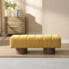 Upholstered Dining Bench for Dining Room, No-Assembly End of Bed Entryway Bench Ottoman for Bedroom Living Room, Yellow Chenille Fabric Stool Top Wood Leg 300 LBS Weight Capacity