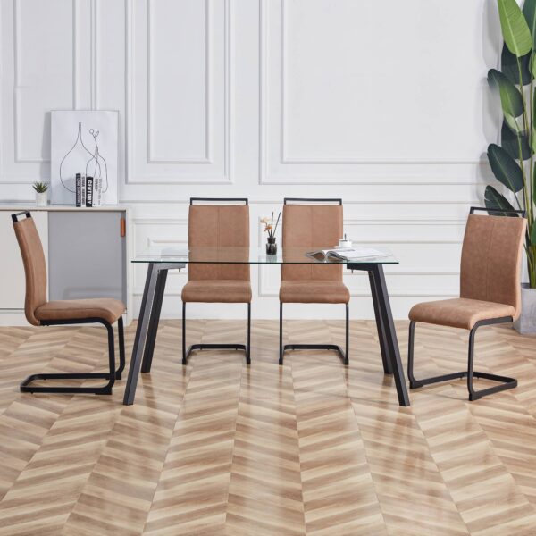 7eb32d86916a4445b0f06627fbce6f17_20220801_46fdd6edf53d3df60d2b84b99e55ec3d Modern Dining Chairs, Technology cloth High Back Upholstered Side Chair with C-shaped Tube Black Metal Legs for Dining Room Kitchen Vanity Club Guest Office chair (Set of 4)Brown 1162