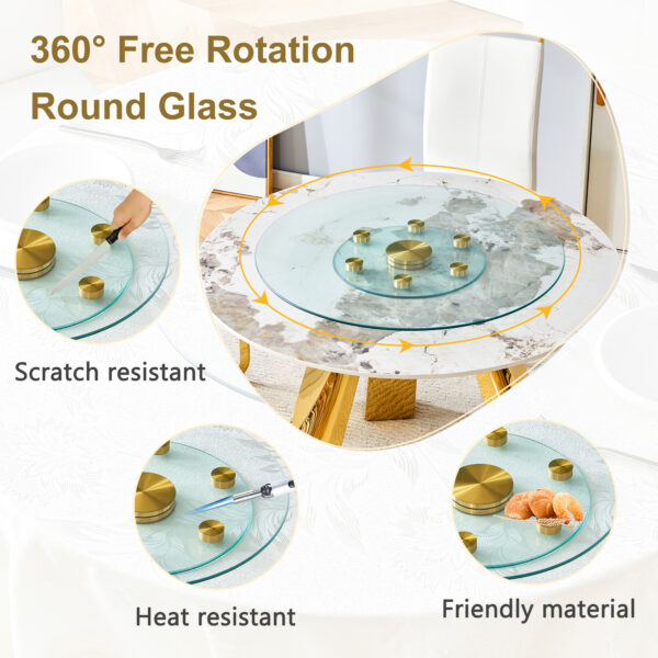 7ecc6816bdc34f6d9fb6af68defa74df_f5471ec4a51921c7fd49efbad0f4f257 Double layer rotatable round glass.The rotatable design makes it more convenient to retrieve and place items.The upper glass has a diameter of 30.3 inches, while the lower glass15 inches.